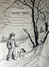 Strimple, 40&#39;s B&amp;W Illustration 9 1/2&quot;x 13&quot; Print art (winter trees/young chi... - £14.09 GBP