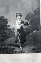 The Little Milkmaid, Painting 1800's Engraved & Printed by Illman Brother's B... - $17.89