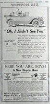 Winton Six Car, Perry Mason Co. Bicycle Horn. 1916 Print Advertisment. B&amp;W Il... - £14.07 GBP