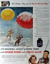 George and Gracie Allen, parachuting, 40&#39;s Print Ad. Color Illustration ... - $17.89