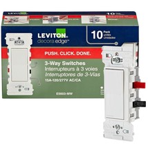 Leviton E5603-MW Decora Edge 15 Amp 3-Way Rocker Switch, 10-Pack, White - $62.99