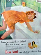 Bon Ami Cleanser, 30&#39;s Print Ad. Full page Color Illustration (Young Girl lea... - £14.05 GBP