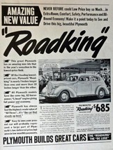 1938 Plymouth Car, Print advertisment. 30&#39;s B&amp;W Illustration, 10 1/4&quot; x ... - $17.89