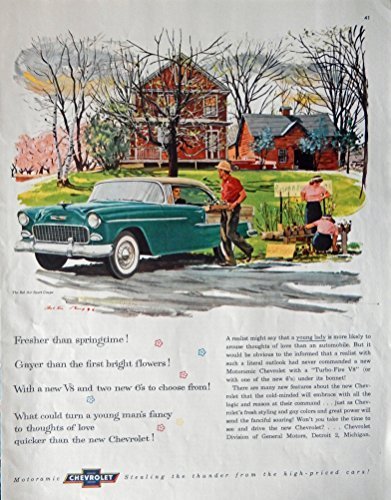 1955 Chevrolet Bel Air, 50's Print ad. Full page Color Illustration (Rasberry... - £14.07 GBP