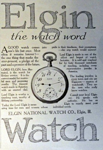 Elgin Watch, Print Advertisment. 1913 B&W Illustration, 5" x 7" Print art. (t... - $17.89