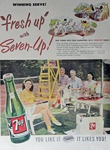 7up Soda, 40&#39;s Print Ad. Full Page Color Illustration (family by tennis court... - £8.64 GBP