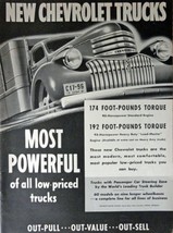 1941 Chevrolet Trucks, Print advertisment. 40's B&W Illustration, 10 1/4" x 1... - $17.89