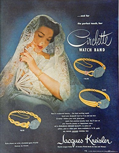 Jacques Kreisler, Circlette watch band, 40's Print ad. full page Color Illust... - $17.89