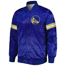 NBA Golden State Warriors Blue Satin Bomber Letterman Varsity Baseball Jacket - £83.81 GBP