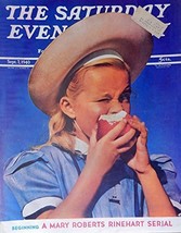 The Saturday Evening Post Cover art, young girl eating an apple, Color Illust... - $17.89