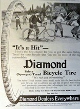 Diamond Bicycle Tire, Print Advertisment. 1913 B&amp;W Illustration, 5&quot; x 7&quot;... - $17.89