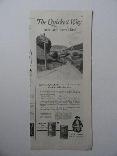 Quaker Rolled Oats, 20's Print Ad. B&W Illustration (road sign outside of tow... - $17.89