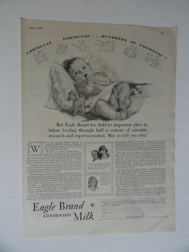 Primary image for Eagle Brand condensed milk, 20's Print Ad. full page B&W Illustration, print ...