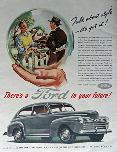 Primary image for 1946 Ford, 40's Print Ad. Full Page Color Illustration (talk about style its ...