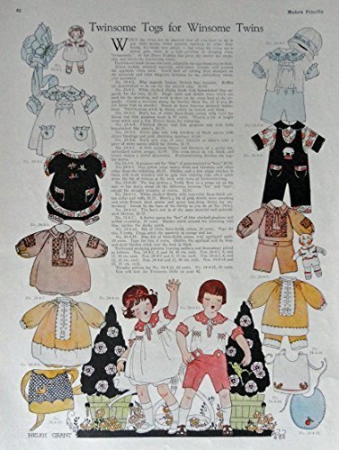 Twinsome Togs for Winsome Twins, 20's Print Ad. Color Illustration (bonnet, a... - $17.89