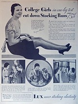 Lux Soap, 1930's Print ad. B&W Illustration (college girls in one leg test) O... - $17.89