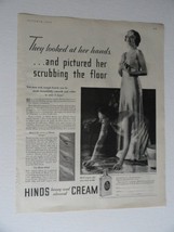 Hinds Cream, 30&#39;s Print Ad. full page B&amp;W Illustration (woman in dress scrubb... - £14.17 GBP