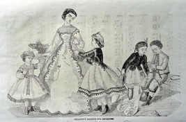 Fashion Page, 1800's Engraved & Printed by Illman Brother's B&W Art, 9" x 6" ... - $17.89