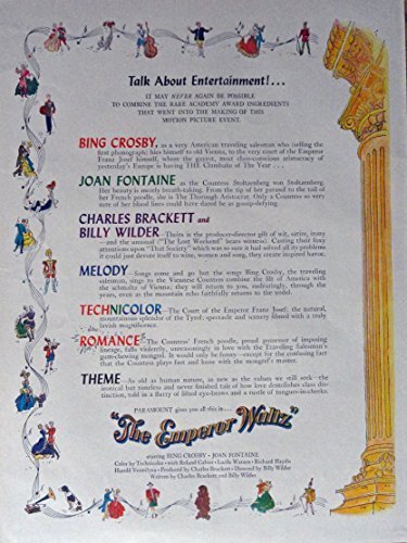 Primary image for The Emperor Waltz,Original Movie Poster 40's Print Ad. Full Page Color Illust...