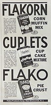 Flakorn Corn Muffin Mix, 40&#39;s Print ad. B&amp;W Illustration (Flako Pie Crust) Au... - £14.29 GBP
