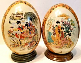 2 Antique Japanese ceramic porcelain egg handpainted Ceramic Eggs Mint Condition - £43.41 GBP