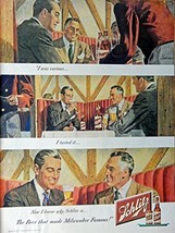 Schlitz Beer, 40&#39;s Print Ad. full Page Color Illustration (men in traven) Ori... - £14.03 GBP