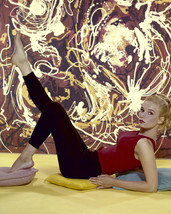 Yvette Mimieux Barefoot Colorful Pose In Red Vest 16X20 Canvas Giclee - £56.29 GBP
