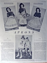 Apron designs, November 1938, Print Ad. Full Page B&W Illustration (aprons by... - $17.89