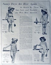 Styles, Sun-Suits and Bonnets July 1938, Print Ad. Full Page B&amp;W Illustration... - £14.13 GBP