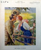 Life Magazine Cover, 1918 Illustration (man and woman kissing over fence) [co... - $17.89