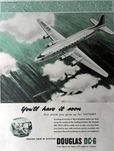 Douglas DC-6 Airplane, 40&#39;s Print Ad. Color Illustration 10 1/2&quot; X 13 1/... - £8.59 GBP