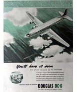 Douglas DC-6 Airplane, 40&#39;s Print Ad. Color Illustration 10 1/2&quot; X 13 1/... - £8.63 GBP