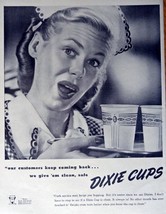 Dixie Cups, 40&#39;s Print Ad. B&amp;W Illustration (&quot;our customers keep coming back&quot;... - £10.54 GBP