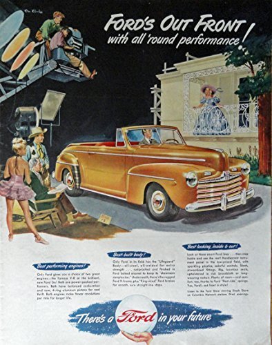 Primary image for 1947 Ford Car, 40's Print ad. Full Page Color Illustration (Ford's out front ...