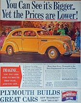 1938 Plymouth Car, print ad. Full Page Color Illustration (beautiful yellow c... - $17.89