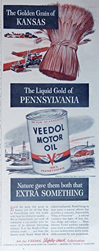 Veedol Motor Oil, Color Illustration (the golden grain of Kansas) Original Vi... - $17.89