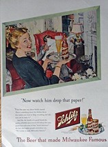 Schlitz Beer, 40&#39;s Print Ad. Full Page Color Illustration (woman with beer on... - £14.03 GBP