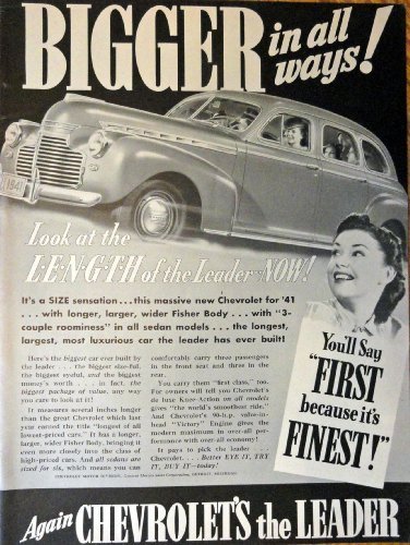 1940 Chevrolet Car, Print advertisment. 40's B&W Illustration, 10 1/4" x 13 1... - $17.89