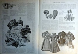 Fashion Page, 1896 the latest fashions, 2 full page centerfold B&W Illustrati... - $17.89