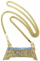 Esskeetit Necklace New Rhinestone Pendant with 24 Inch Long Cuban Chain Lil - £17.86 GBP