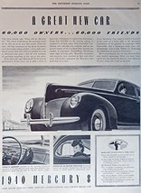 1940 Mercury 8, print ad. Full Page B&W Illustration (a great new car) Origin... - $10.99