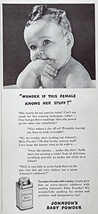 Johnson&#39;s Baby Powder, Print Ad. B&amp;W Illustration (female baby) Original Vint... - £14.13 GBP