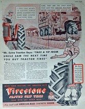 Firestone Tires, 40's Print Ad. Color Illustration (Mr. Extra Traction) Origi... - $17.89