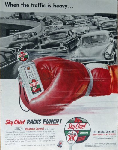 Primary image for Texaco Sky Chief Gasoline, 50's Print Ad. Color Illustration (boxing glove) O...