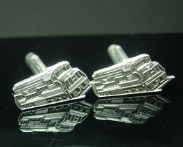 TRAIN cufflinks Steam Locomotive Silver Cuff links Vintage Penn Central Railroad - £59.94 GBP