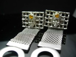 Fortune Teller Cufflinks Vintage silver mesh wrap Genie Crystal in turban Men&#39;s  - £98.32 GBP