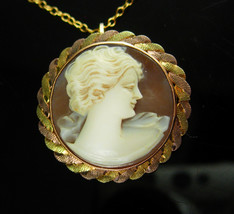10kt gold Genuine Cameo Brooch Pendant necklace Rose and yellow gold  Vintage Es - £180.41 GBP