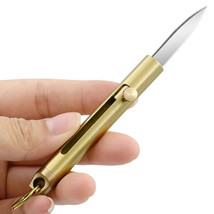 Brass Keychain Pocket Knife EDC Tool Retractable Stainless Steel Blade - £7.50 GBP