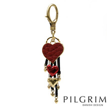PILGRIM SKANDERBORG, DENMARK Heart Key Ring in Yellow Base metal and Red Enamel - £27.52 GBP