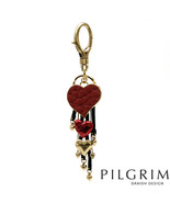 PILGRIM SKANDERBORG, DENMARK Heart Key Ring in Yellow Base metal and Red... - £27.42 GBP